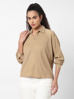 R&B - Women Beige Polyester Full Sleeves Top