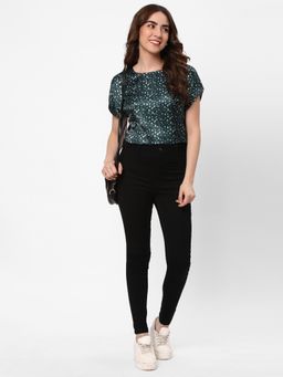 R&B - Women Green Polyester Half Sleeves Top