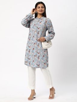 R&B - Women Blue Rayon Full Sleeves Top