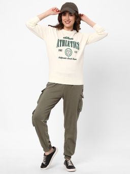 R&B - Women Ivory Cotton Full Sleeves Sweatshirt