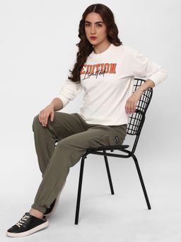 R&B - Women White Cotton Full Sleeves Sweatshirt