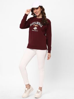 R&B - Women Burgundy Cotton Full Sleeves Sweatshirt
