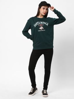 R&B - Women Green Cotton Full Sleeves Sweatshirt