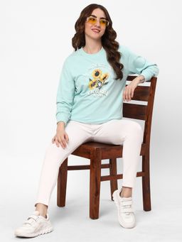 R&B - Women Blue Cotton Full Sleeves Sweatshirt
