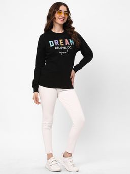 R&B - Women Black Cotton Full Sleeves Sweatshirt