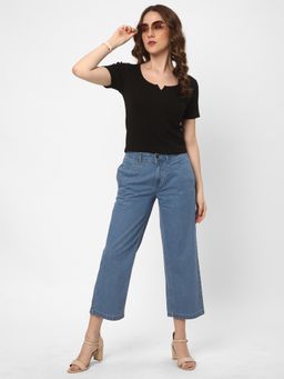 R&B - Women Black Viscose Half Sleeves Top