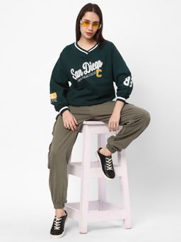 R&B - Women Green Cotton Full Sleeves Sweatshirt