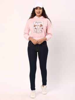 R&B - Women Pink Cotton Full Sleeves Hoodie