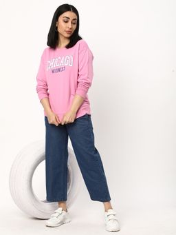 R&B - Women Pink Cotton Full Sleeves Sweatshirt