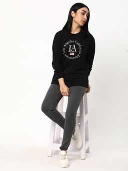 R&B - Women Black Cotton Full Sleeves Sweatshirt