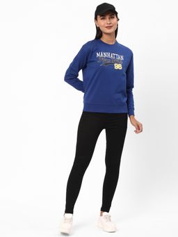 R&B - Women Blue Cotton Full Sleeves Sweatshirt