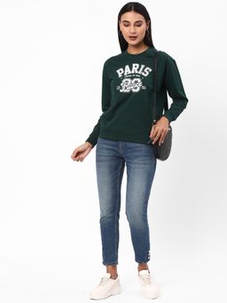 R&B - Women Green Cotton Full Sleeves Sweatshirt