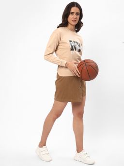 R&B - Women Beige Cotton Full Sleeves Sweatshirt