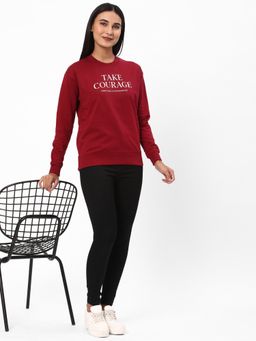 R&B - Women Burgundy Cotton Full Sleeves Sweatshirt