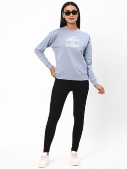 R&B - Women Blue Cotton Full Sleeves Sweatshirt