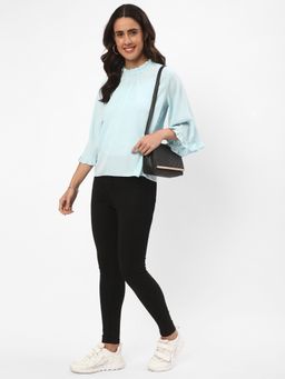 R&B - Women Blue Polyester Ruffled Sleeves Top
