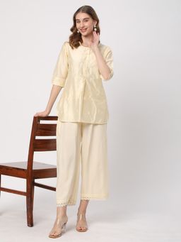 R&B - Women Beige Polyester Blend Three Fourth Sleeves Top