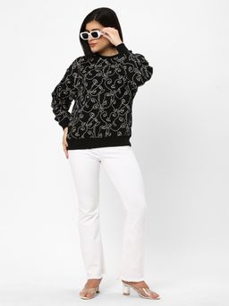 R&B - Women Black Cotton Full Sleeves Sweatshirt