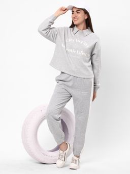 R&B - Women Grey Cotton Full Sleeves Sweatshirt