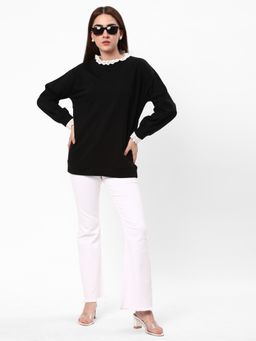 R&B - Women Black Cotton Full Sleeves Sweatshirt