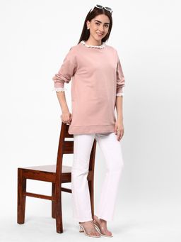 R&B - Women Pink Cotton Full Sleeves Sweatshirt