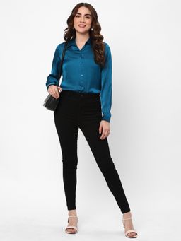 R&B - Women Blue Polyester Full Sleeves Shirt