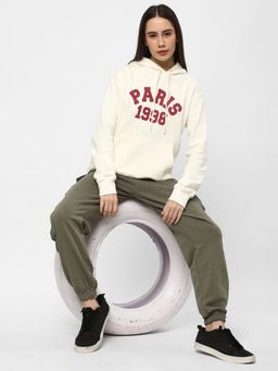 R&B - Women Ivory Cotton Full Sleeves Hoodie