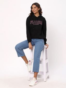 R&B - Women Black Cotton Full Sleeves Hoodie