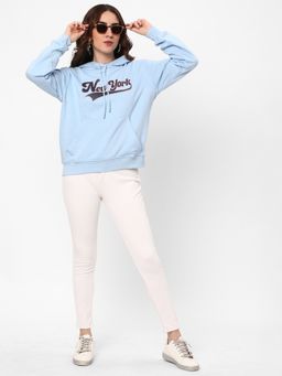 R&B - Women Blue Cotton Full Sleeves Hoodie