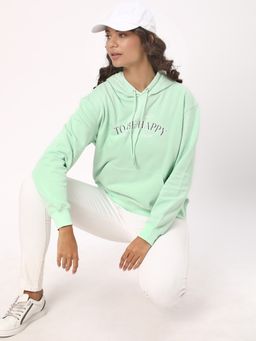 R&B - Women Green Cotton Full Sleeves Hoodie