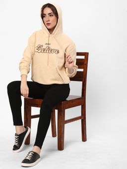 R&B - Women Beige Cotton Full Sleeves Hoodie