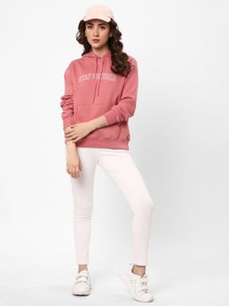 R&B - Women Pink Cotton Full Sleeves Hoodie