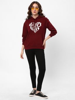 R&B - Women Wine Cotton Full Sleeves Hoodie
