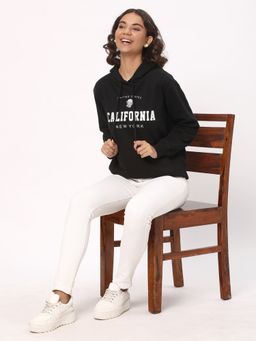 R&B - Women Black Cotton Full Sleeves Hoodie