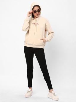 R&B - Women Beige Cotton Full Sleeves Hoodie