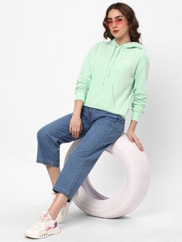 R&B - Women Green Cotton Full Sleeves Hoodie