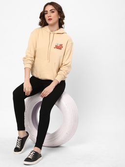 R&B - Women Beige Cotton Full Sleeves Hoodie
