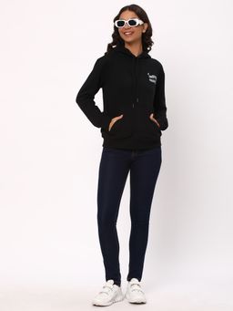 R&B - Women Black Cotton Full Sleeves Hoodie