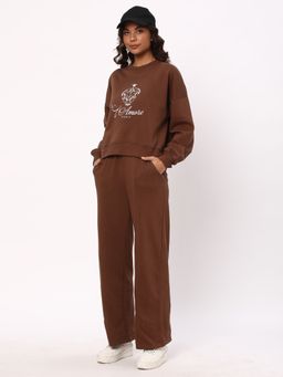 R&B - Women Brown Cotton Full Sleeves Sweatshirt