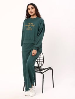 R&B - Women Green Cotton Full Sleeves Sweatshirt