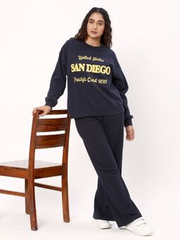 R&B - Women Navy Blue Cotton Full Sleeves Sweatshirt