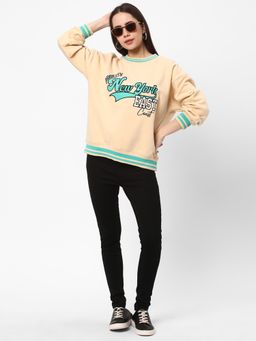 R&B - Women Beige Cotton Full Sleeves Sweatshirt