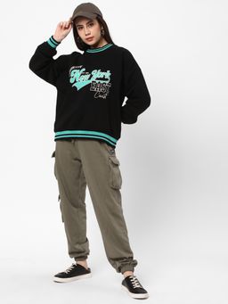 R&B - Women Black Cotton Full Sleeves Sweatshirt