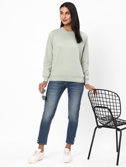 R&B - Women Green Cotton Full Sleeves Sweatshirt
