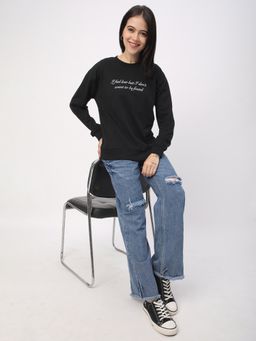 R&B - Women Black Cotton Full Sleeves Sweatshirt