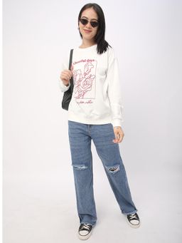 R&B - Women Ivory Cotton Full Sleeves Sweatshirt