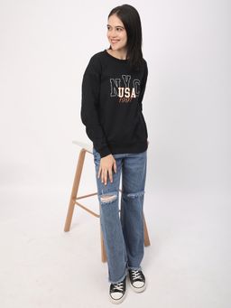 R&B - Women Black Cotton Full Sleeves Sweatshirt