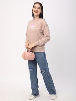 R&B - Women Beige Polycotton Full Sleeves Sweatshirt