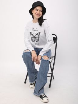 R&B - Women Grey Polycotton Full Sleeves Sweatshirt