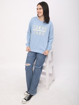 R&B - Women Blue Polycotton Full Sleeves Sweatshirt